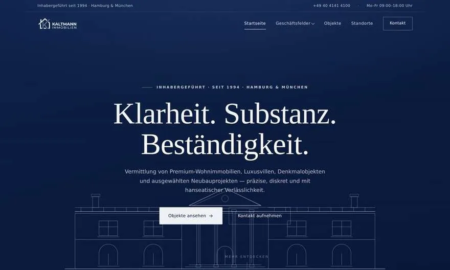 Startseite des Konzeptprojekts Kaltmann Immobilien — gestaltet und entwickelt von RamsesCode